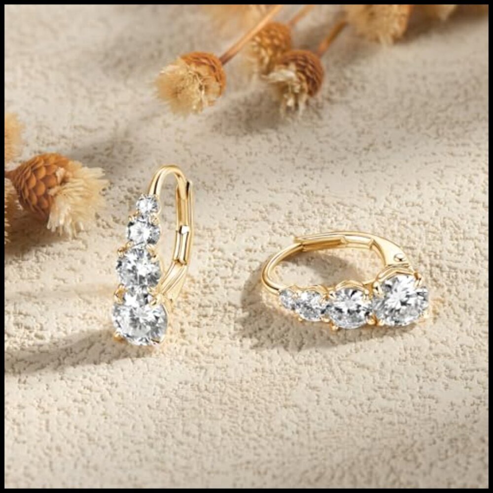 Sterling Silver Moissanite Hoop Earrings with Leverback Closure